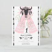 Roze en zwarte Boho Chic Wilde Eerste verjaardag Kaart (Staand voorkant)