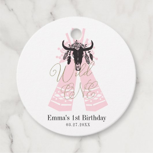 Roze en zwarte Boho Wilde EE Meisjes Birthday Part Bedankjes Labels (Voorkant)