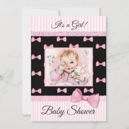 Roze en Zwarte Boog  Baby shower Uitnodiging
