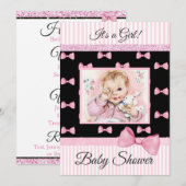 Roze en Zwarte Boog  Baby shower Uitnodiging (Voorkant / Achterkant)