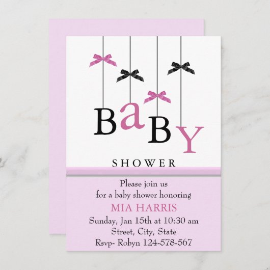 Roze en zwarte boog mobiele Baby shower uitnodigin Kaart (Voorkant / Achterkant)