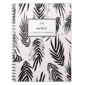 Roze en Zwarte Borstel Palm Bladeren Patroon Custo Notitieboek (Voorkant)