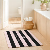 Roze en Zwarte Brede Strepen Monogram Naam Badmat