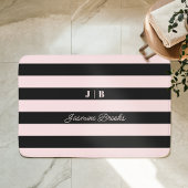 Roze en Zwarte Brede Strepen Monogram Naam Badmat