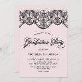 Roze en Zwarte Brocade Kant Graduation Party Kaart (Voorkant / Achterkant)