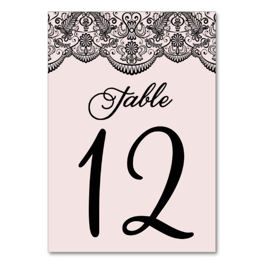 Roze en zwarte Brocade Lace Table Numbers Flat Car Kaart (Voorkant)
