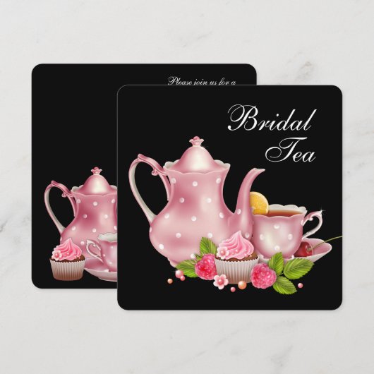 Roze en Zwarte Bruids Tea Party Kaart (Voorkant / Achterkant)