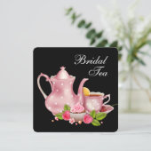 Roze en Zwarte Bruids Tea Party Kaart (Staand voorkant)