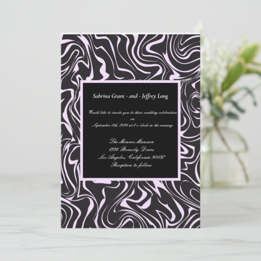 Roze en zwarte bruiloft kaart (Staand voorkant)