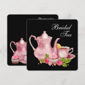 Roze en Zwarte Bruilofts Thee Party Kaart (Voorkant / Achterkant)