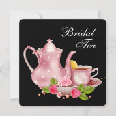 Roze en Zwarte Bruilofts Thee Party Kaart (Voorkant)