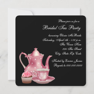 Roze en Zwarte Bruilofts Thee Party Kaart