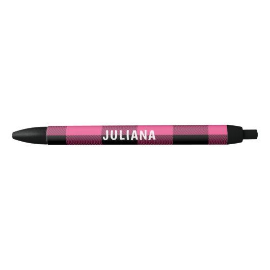 Roze en zwarte Buffalo Plaid Custom Zwarte Inkt Pen (Voorkant)