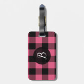 Roze en zwarte Buffalo-spelden, gecheckt vierkant Bagagelabel (Achterkant verticaal)