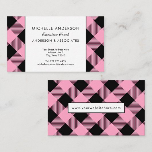 Roze en zwarte buffel Check Business Consultant Visitekaartje (Voorkant / Achterkant)