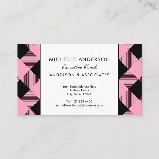 Roze en zwarte buffel Check Business Consultant Visitekaartje (Voorkant)