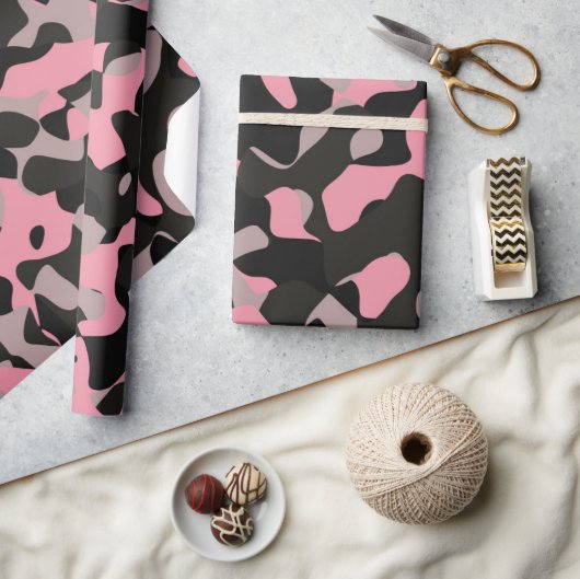 Roze en zwarte Camo Cadeaupapier (Crafts)