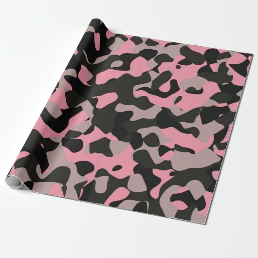 Roze en zwarte Camo Cadeaupapier (Uitgerold)