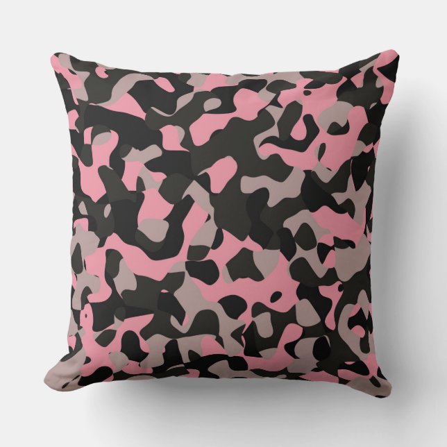 Roze en zwarte Camo Kussen (Voorkant)