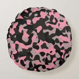 Roze en zwarte Camo Rond Kussen