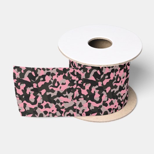 Roze en zwarte Camo Satijnen Lint (Spoel)