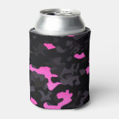 Roze en zwarte Camouflage Blikjeskoeler (Blikje Voorkant)