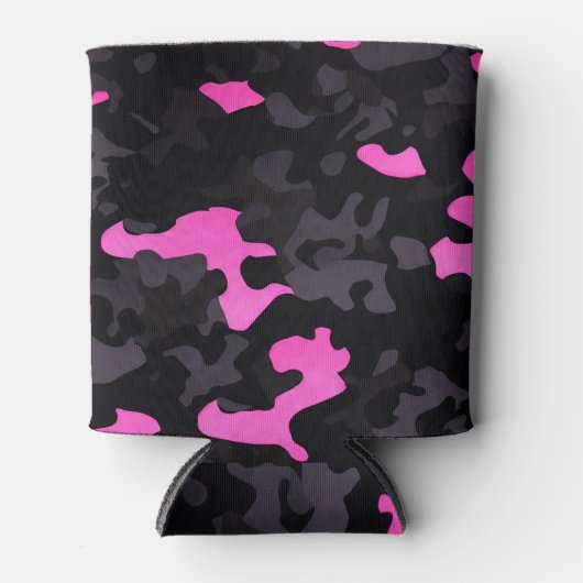 Roze en zwarte Camouflage Blikjeskoeler (Voorkant)