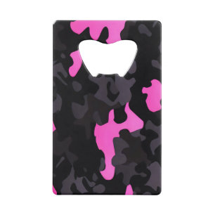 Roze en zwarte Camouflage Creditkaart Flessenopener