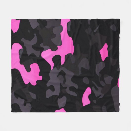 Roze en zwarte Camouflage Fleece Deken (Voorkant (Horizontaal))