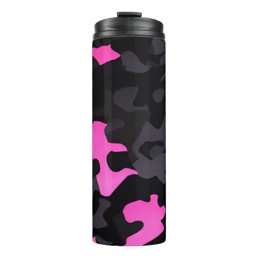 Roze en zwarte Camouflage Thermosbeker (Voorkant)