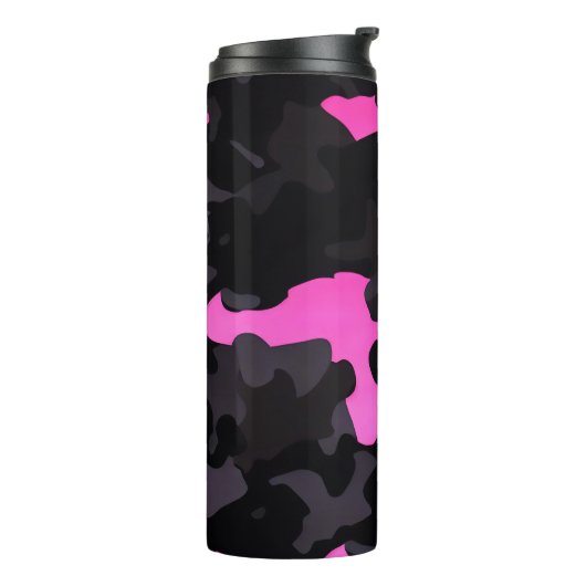 Roze en zwarte Camouflage Thermosbeker (Gedraaid links)