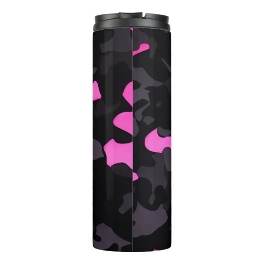 Roze en zwarte Camouflage Thermosbeker (Achterkant)