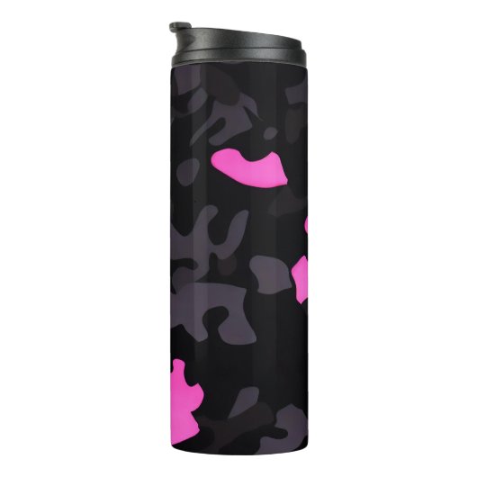 Roze en zwarte Camouflage Thermosbeker (Geroteerd rechts)