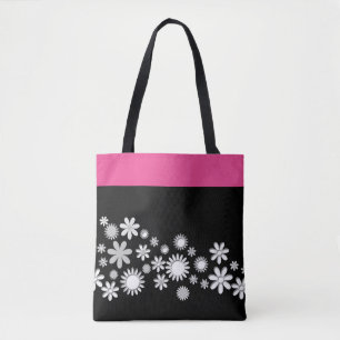 Roze en zwarte Canvas tas met witte bloemen