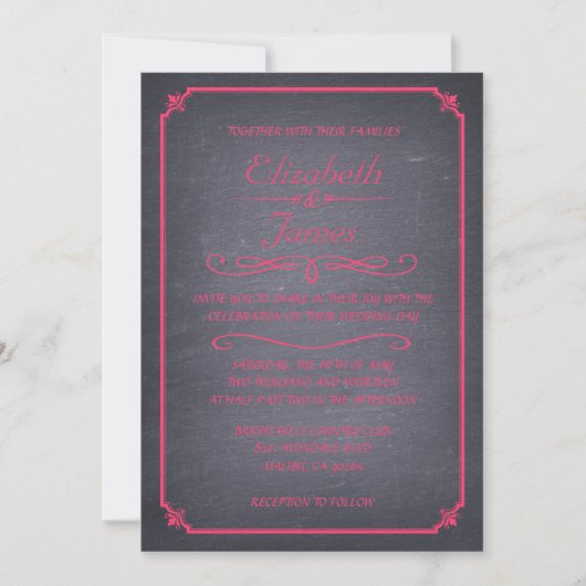 Roze en zwarte Chalkboard Wedding Invitations Kaart (Voorkant)