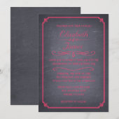 Roze en zwarte Chalkboard Wedding Invitations Kaart (Voorkant / Achterkant)
