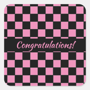 Roze en zwarte checkboard op maat vierkante sticker