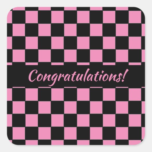 Roze en zwarte checkboard op maat vierkante sticker (Voorkant)