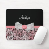 Roze en zwarte Cheetah Print Cute Bow met naam Muismat (Met muis)