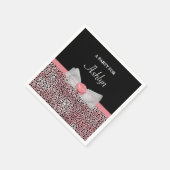 Roze en zwarte Cheetah Print Cute Bow met naam Servetten (Hoek)