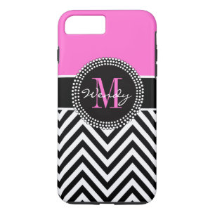 Roze en zwarte Chevron Monogram Elegant iPhone 8/7 Plus Hoesje