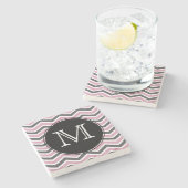 Roze en zwarte Chevron Monogram Stone Onderzetter (Zijkant)