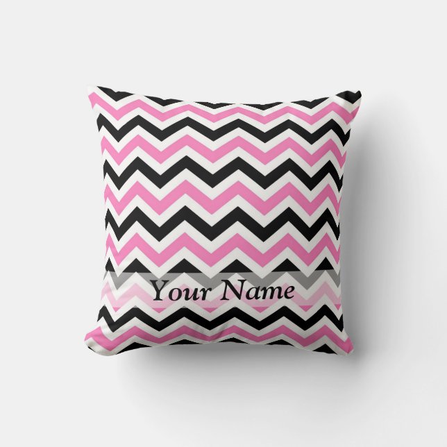 Roze en zwarte chevron patroon kussen (Voorkant)