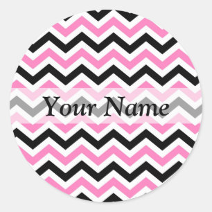 Roze en zwarte chevron patroon ronde sticker