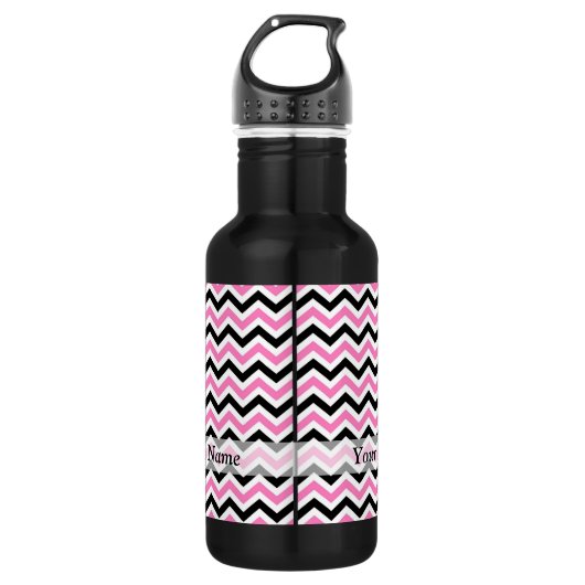 Roze en zwarte chevron patroon waterfles (Voorkant)