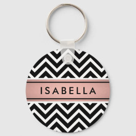 Roze en zwarte Chevron Pattern Girly Faux Roos Gol Sleutelhanger