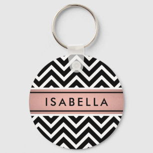 Roze en zwarte Chevron Pattern Girly Faux Roos Gol Sleutelhanger