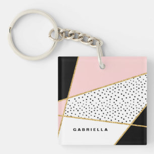 Roze en Zwarte Chic Abstract Patroon Custom Sleutelhanger