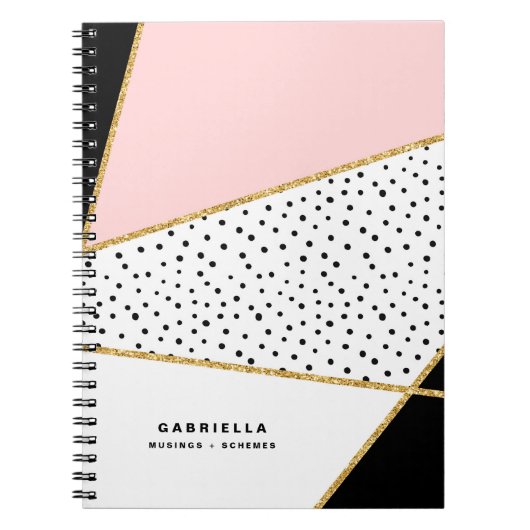 Roze en Zwarte Chic Abstract Patroon Notitieboek (Voorkant)