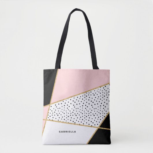 Roze en zwarte Chic Abstracte Patroon Canvas tas (Voorkant)